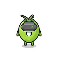 cute coconut using VR headset vector