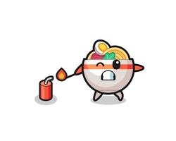 noodle bowl mascot illustration playing firecracker vector