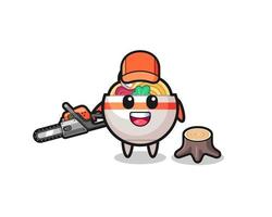 noodle bowl lumberjack character holding a chainsaw vector