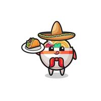 noodle bowl Mexican chef mascot holding a taco vector