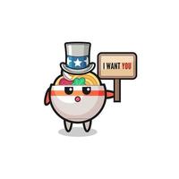 noodle bowl cartoon as uncle Sam holding the banner I want you vector