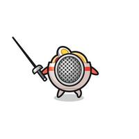 noodle bowl earth cartoon as fencer mascot vector