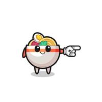 noodle bowl mascot with pointing right gesture vector