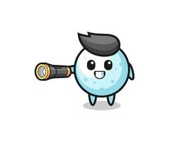 snow ball mascot holding flashlight vector