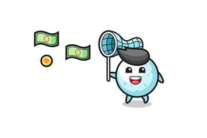 illustration of the snow ball catching flying money vector