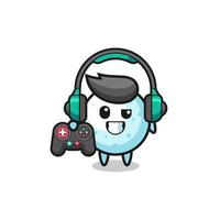 snow ball gamer mascot holding a game controller vector