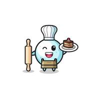 snow ball as pastry chef mascot hold rolling pin vector