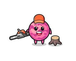 ice cream scoop lumberjack character holding a chainsaw vector