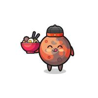 mars as Chinese chef mascot holding a noodle bowl vector