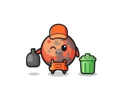 the mascot of cute mars as garbage collector vector