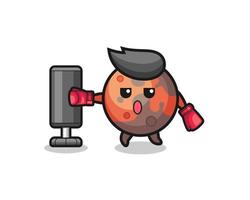 mars boxer cartoon doing training with punching bag vector