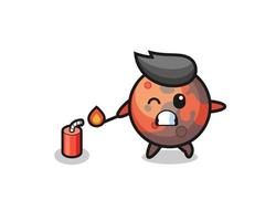 mars mascot illustration playing firecracker vector