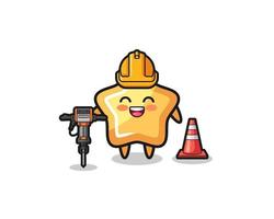 road worker mascot of star holding drill machine vector