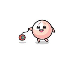 cartoon of cute meatbun playing a yoyo vector