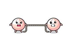 cute meatbun character is playing tug of war game vector