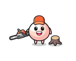 meatbun lumberjack character holding a chainsaw vector