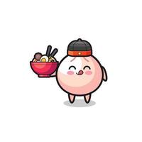 meatbun as Chinese chef mascot holding a noodle bowl vector