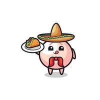 Meatbun mascota chef mexicano sosteniendo un taco vector