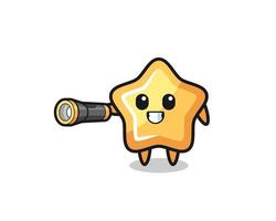 star mascot holding flashlight vector