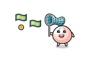 illustration of the meatbun catching flying money vector