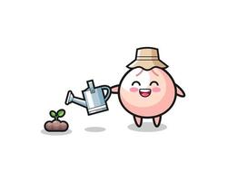 cute meatbun is watering plant seeds vector