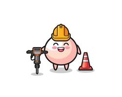 road worker mascot of meatbun holding drill machine vector