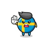 sweden flag character doing stop gesture vector