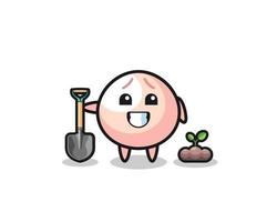 cute meatbun cartoon is planting a tree seed vector