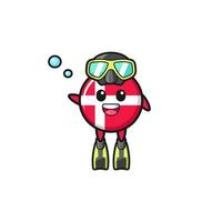 the denmark flag diver cartoon character vector