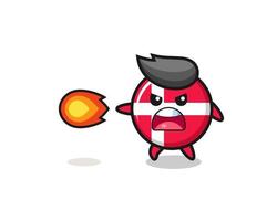 cute denmark flag mascot is shooting fire power vector