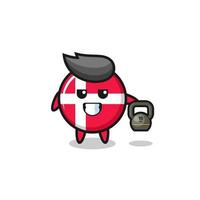 denmark flag mascot lifting kettlebell in the gym vector