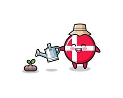 cute denmark flag is watering plant seeds vector