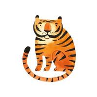 Tiger big wild cat sitting Zodiac symbol of the year watercolor hand drawn illustration vector