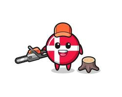 denmark flag lumberjack character holding a chainsaw vector