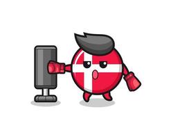 denmark flag boxer cartoon doing training with punching bag vector