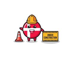 Ilustración de la bandera de Dinamarca con banner en construcción vector