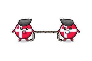 cute denmark flag character is playing tug of war game vector