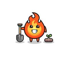 cute fire cartoon is planting a tree seed vector