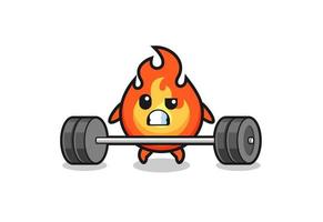 cartoon of fire lifting a barbell vector