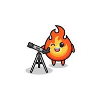 fire astronomer mascot with a modern telescope vector