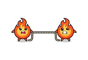 cute fire character is playing tug of war game vector