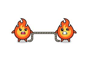 cute fire character is playing tug of war game vector