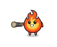 fire mascot holding flashlight vector