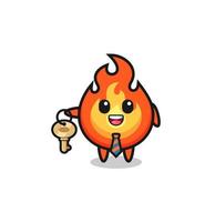 cute fire as a real estate agent mascot vector