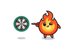 cute fire is playing dart vector