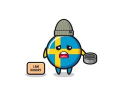 cute sweden flag beggar cartoon character vector