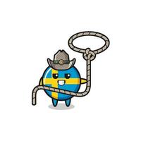 the sweden flag cowboy with lasso rope vector