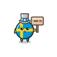 sweden flag cartoon as uncle Sam holding the banner I want you vector