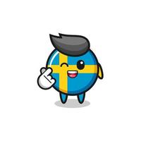 sweden flag character doing Korean finger heart vector