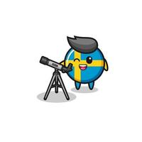 sweden flag astronomer mascot with a modern telescope vector